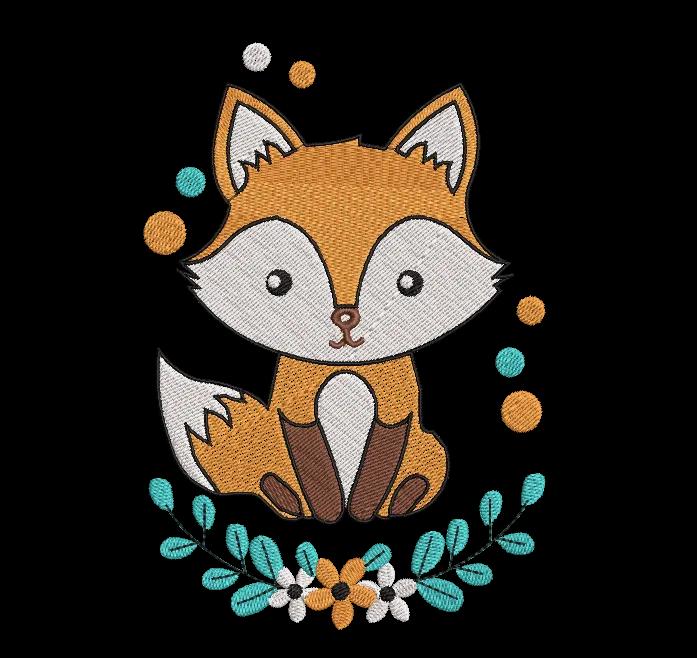 Cute Winter Fox Floral Wreath Embroidery Design