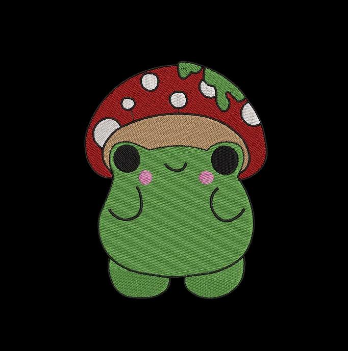 Cute Frog Mushroom Embroidery Design - Kawaii Froggy Applique