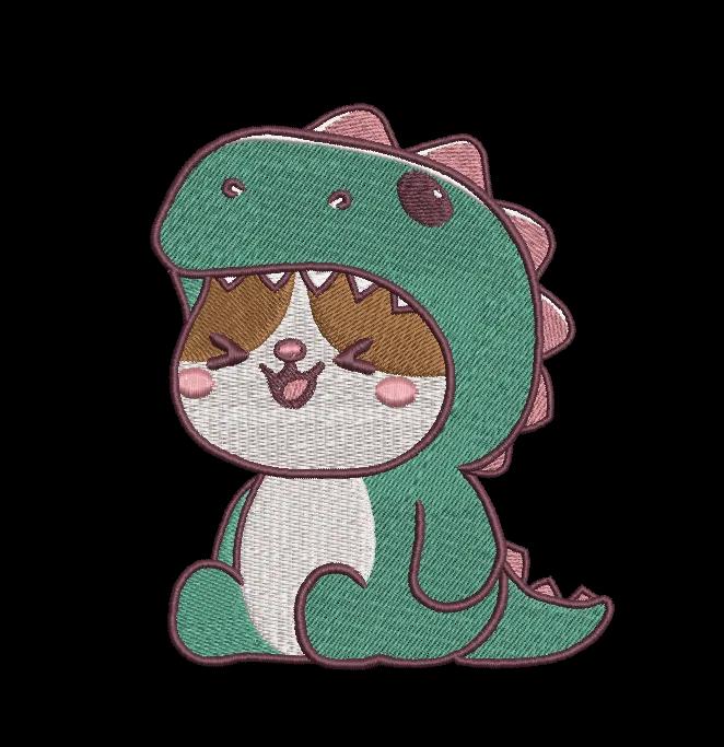 Cute Dino Cat Embroidery Design - Kawaii Kitten Dinosaur Costume