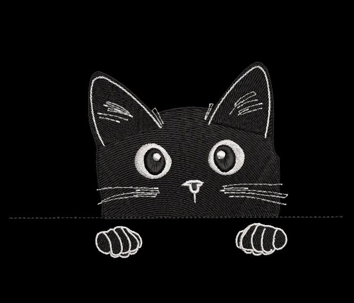 Peeking Black Cat Embroidery Design