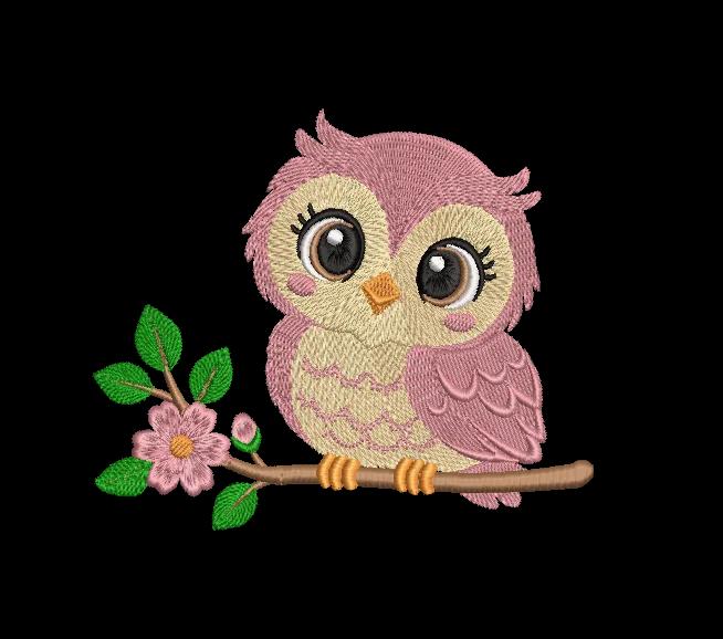 Cute Pink Owl Embroidery Design - Whimsical Baby Animal Digital File