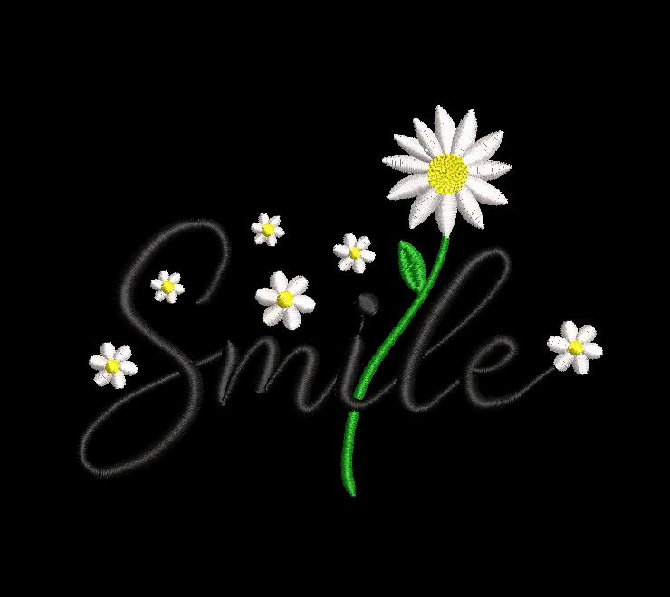 Smile Daisy Flower Embroidery Design - Script Lettering