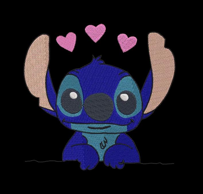 Cute Stitch Peek-a-Boo with Hearts Embroidery Design