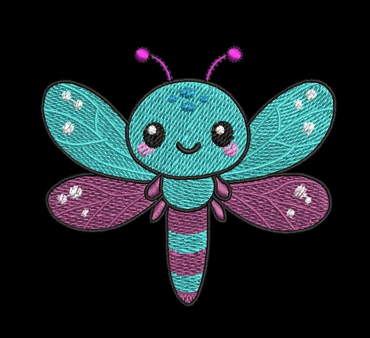 Cute Kawaii Dragonfly Embroidery Design