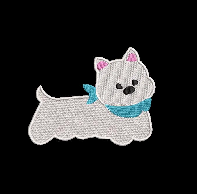 Cute Cartoon Westie Dog Embroidery Design