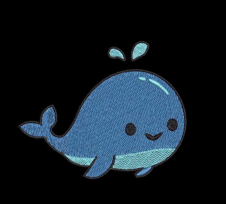 Cute Kawaii Whale Embroidery Design