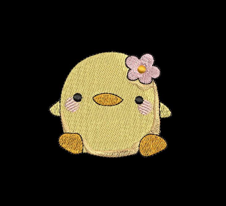 Cute Baby Chick with Flower Embroidery Design