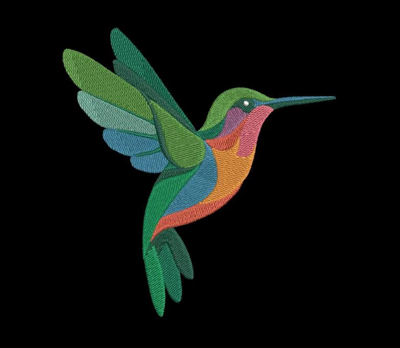 Colorful Hummingbird Embroidery Design – Geometric Bird Art