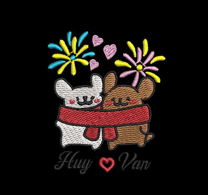 Cute Couple Bears Embroidery Design - Customizable Names