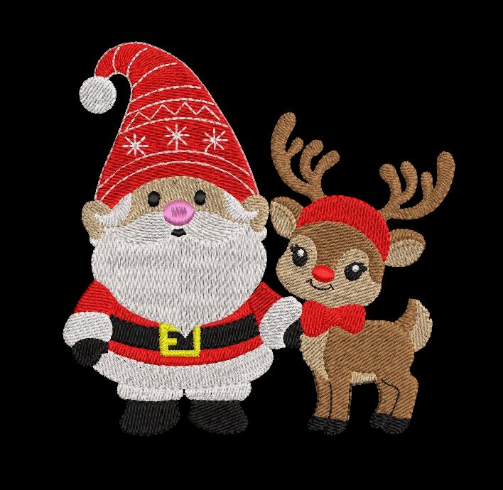 Cute Santa & Reindeer Christmas Embroidery Design